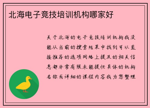 北海电子竞技培训机构哪家好